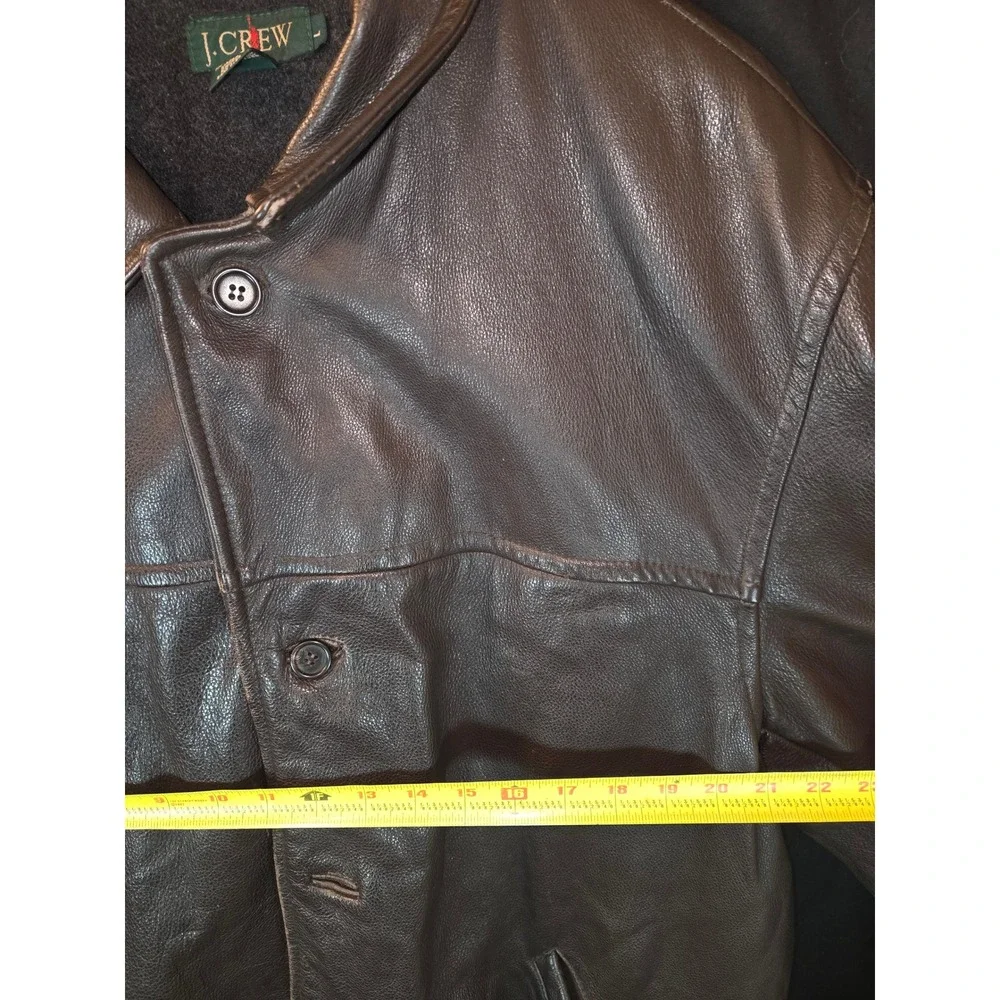 J Crew Vintage Mens Brown Leather Button Front Lined Jacket Size‎ L
